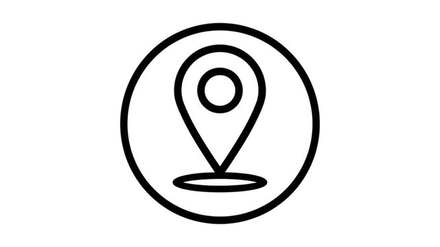 simple animated location pin icon within a circle. black and white outline animation perfect for use in maps, navigation systems, travel-related content, and applications featuring geolocation service