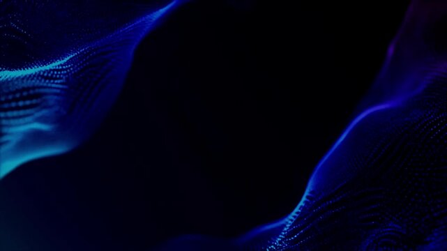 Abstract glowing digital particle wave seamless loop background with copy space