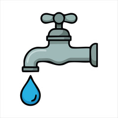 Chrome water faucet with flowing tap handle isolated vector illustration on white background