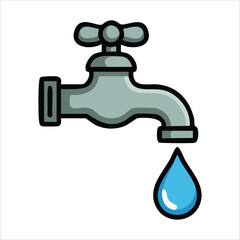 Chrome water faucet with flowing tap handle isolated vector illustration on white background