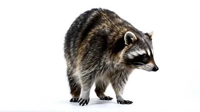 A curious raccoon standing and looking ahead