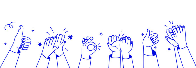 Vector simple linear illustration, hands and gestures, hand drawn illustration, poster, logo, print design template, business cooperation and teamwork concept