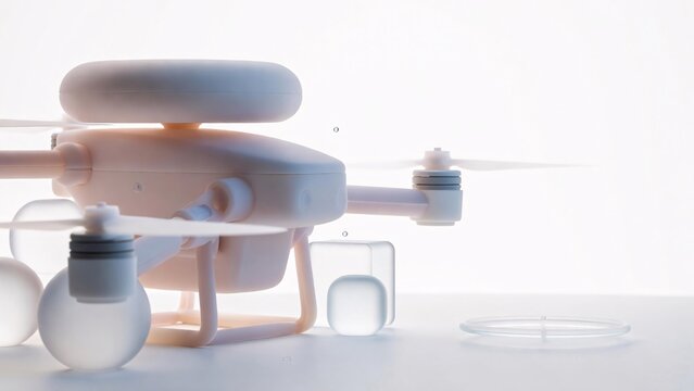 Minimal white consumer drone product shot in high-key studio lighting