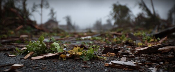 storm debris strewn across the earth following a harsh weather event