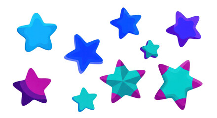 Obraz premium Collection of colorful stars in different shapes and sizes isolated on transparent background, perfect for festive decoration and graphic design elements