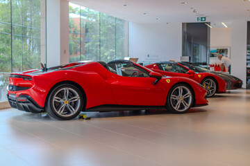 Fototapeta premium 2 March 2026 Italian Car beautiful Ferrari large mag wheels bright colours on show in Sydney NSW Australia