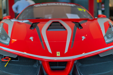 Fototapeta premium 2 March 2026 Italian Car beautiful Ferrari large mag wheels bright colours on show in Sydney NSW Australia