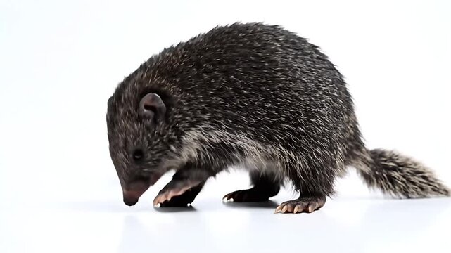 A cute animal with a pointy nose and a fluffy tail, exploring its surroundings.