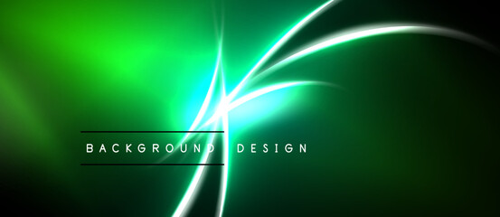Abstract green background. Bright lines intersect, creating dynamic visual effect. Modern design elements present. Simple, elegant composition. © antishock