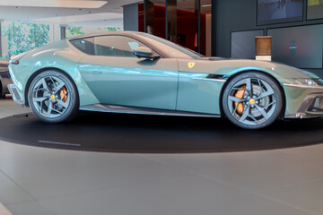 Fototapeta premium 2 March 2026 Italian Car beautiful Ferrari large mag wheels bright colours on show in Sydney NSW Australia