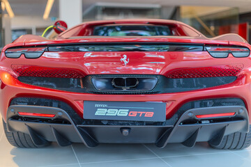 Fototapeta premium 2 March 2026 Italian Car beautiful Ferrari large mag wheels bright colours on show in Sydney NSW Australia