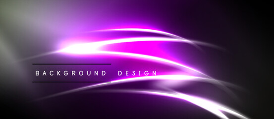 Obraz premium Abstract purple light streaks over black background. Modern design element, dynamic curves, glowing lines create visual impact.