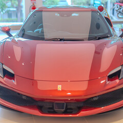 Fototapeta premium 2 March 2026 Italian Car beautiful Ferrari large mag wheels bright colours on show in Sydney NSW Australia