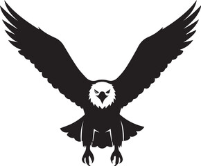 Obraz premium Vector silhouette illustration of fierce eagle bird flying with open wings line art
