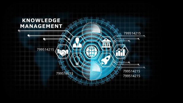 "KNOWLEDGE MANAGEMENT" Lifecycle on Futuristic Radar Technology Background. Business, Technology, Internet and network concept. 4k animation video