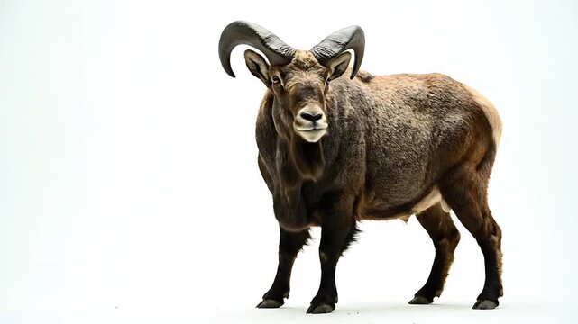 A majestic ram with impressive horns standing proudly in a studio setting. This magnificent creature is the epitome of strength and wildness.