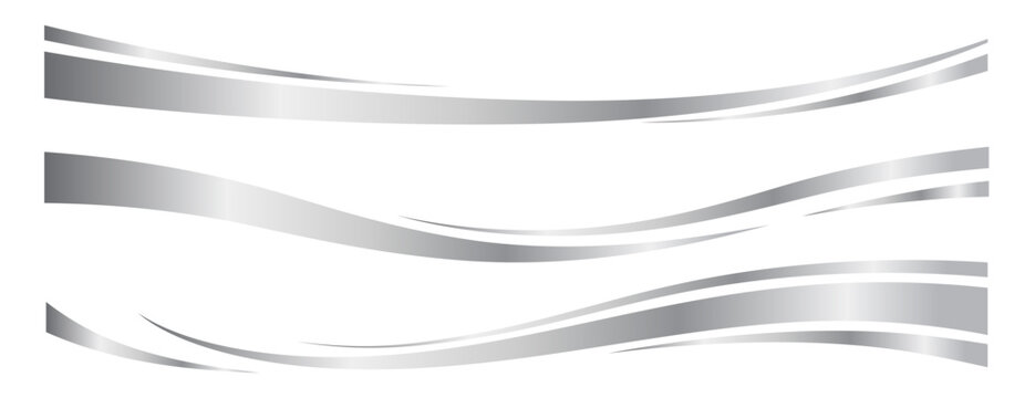 Set of silver swoosh,  waves element with a metallic gradient for a luxurious border or footer on a certificate, banner, or invitation