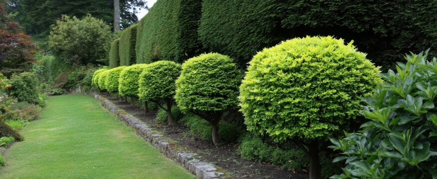 careful pruning of decorative shrubs in a secluded garden environment