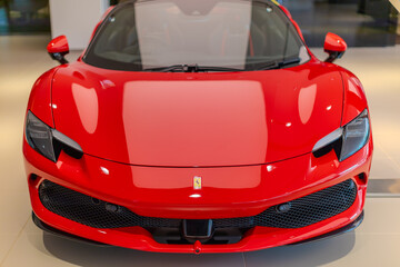 Fototapeta premium 2 March 2026 Italian Car beautiful Ferrari large mag wheels bright colours on show in Sydney NSW Australia