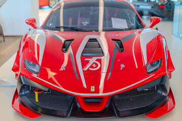 Fototapeta premium 2 March 2026 Italian Car beautiful Ferrari large mag wheels bright colours on show in Sydney NSW Australia