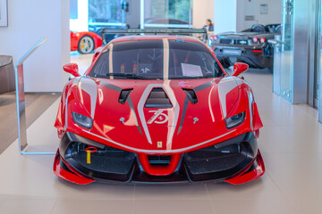 Fototapeta premium 2 March 2026 Italian Car beautiful Ferrari large mag wheels bright colours on show in Sydney NSW Australia