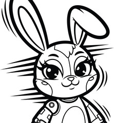 Obraz premium Cute cartoon robot rabbit with dynamic motion lines