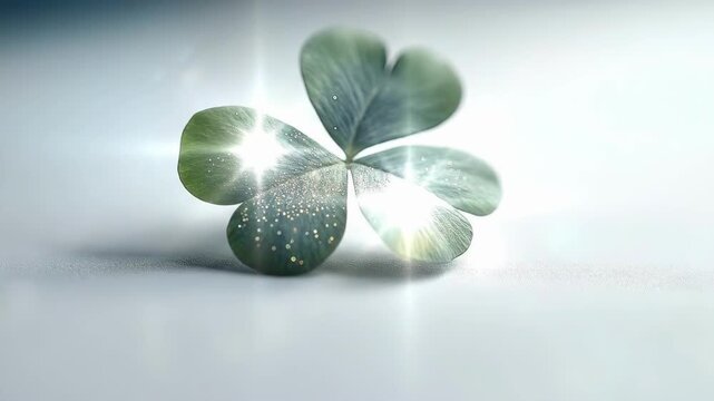 Sparkling four-leaf clover on light background. Happy St. Patrick's Day