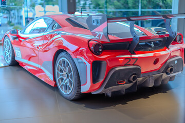 Naklejka premium 2 March 2026 Italian Car beautiful Ferrari large mag wheels bright colours on show in Sydney NSW Australia