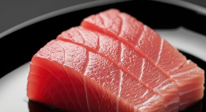 Fresh Tuna Steak on a Black Plate.