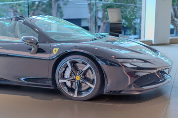 Naklejka premium 2 March 2026 Italian Car beautiful Ferrari large mag wheels bright colours on show in Sydney NSW Australia