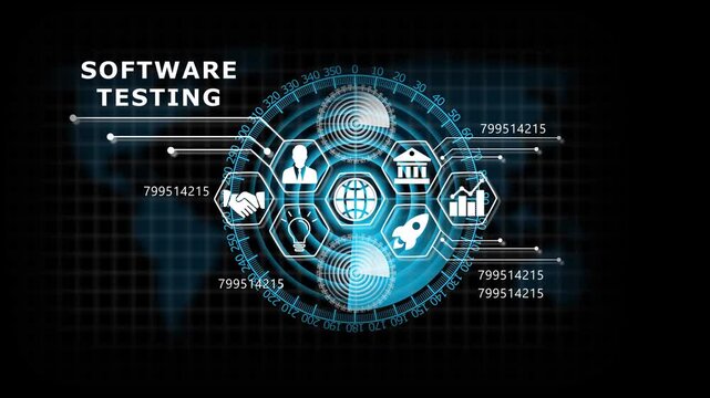 "SOFTWARE TESTING" Lifecycle on Futuristic Radar Technology Background. Business, Technology, Internet and network concept. 4k animation video