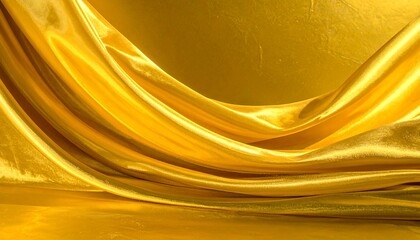 Elegancka złota tkanina satynowa z lśniącymi falami i luksusowymi drapowaniami tworząca gładkie tło dla prestiżowych projektów graficznych.