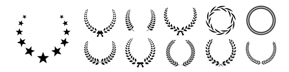 Obraz premium Award laurel wreath set. Winner medal awards with empty place for name of champion. 3D prize for awarding ceremony, championship, best player. Quality certificates. Vector illustration.