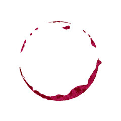 Wine glass stain. Red circular wine ring and splashes on white background. Realistic beverage mark for bar or restaurant design, menu decoration. Texture realistic vector illustration.