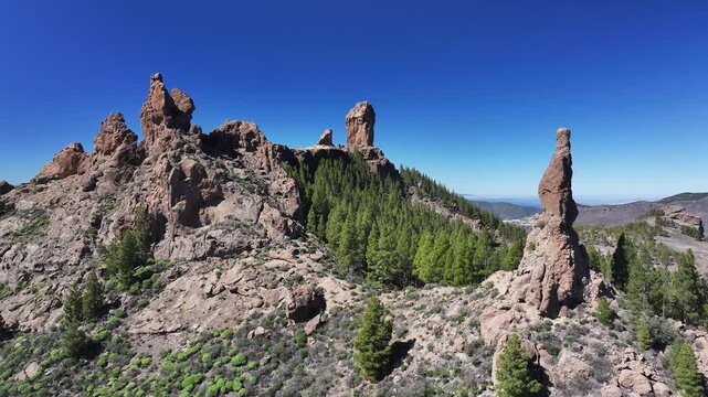 Aerial view of Caldera de Tejeda and Roque Nublo, Tejeda, Gran Canaria, Canary Islands, Spain