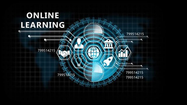 "ONLINE LEARNING" Lifecycle on Futuristic Radar Technology Background. Business, Technology, Internet and network concept. 4k animation video