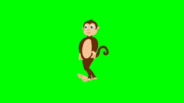Illustration of monkey. Monkey walking character. Walking animal cartoon character with green screen video animation with chroma key.