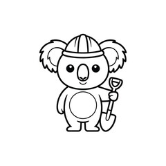 A charming black and white illustration of a koala construction worker
