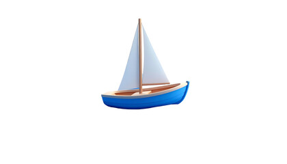 Fototapeta premium A simple, cartoon-style sailboat on a black background, bright blue hull and white sail
