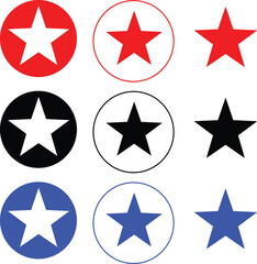 Fototapeta premium Five pointed star icons in circular frames with red black and blue color variations for rating design
