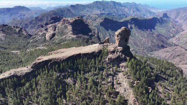 Aerial view of Caldera de Tejeda and Roque Nublo, Tejeda, Gran Canaria, Canary Islands, Spain