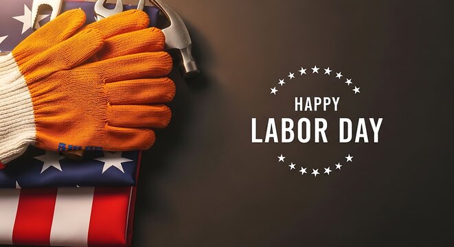 Happy labor day celebration with patriotic american flag and worker's glove