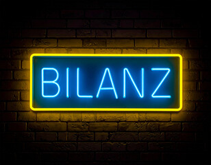 Fototapeta premium Leuchtende gelb, blauer Neonschrift 