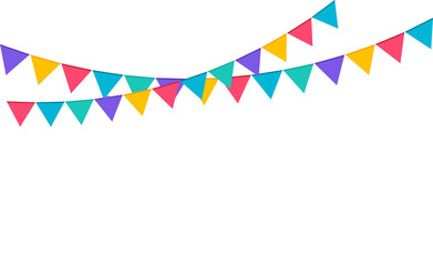 Colorful Triangle Bunting Flags Garland Isolated on Transparent Background for Festive Party Decoration Design