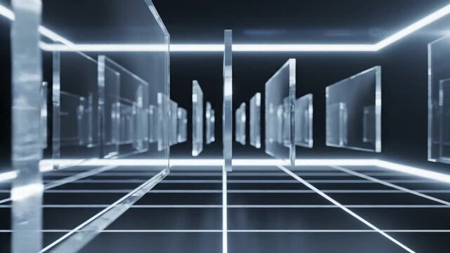 Abstract geometric design with transparent rectangular shapes and glowing lines