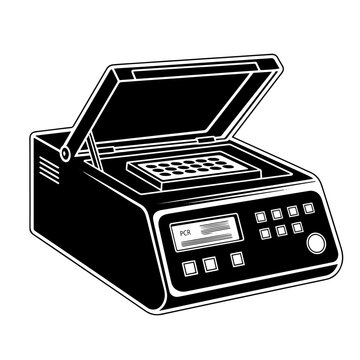 PCR Machine Black and White Vector Icon Polymerase Chain Reaction Thermal Cycler Line Art Illustration for Molecular Biology and Genetic Testing Laboratory Use