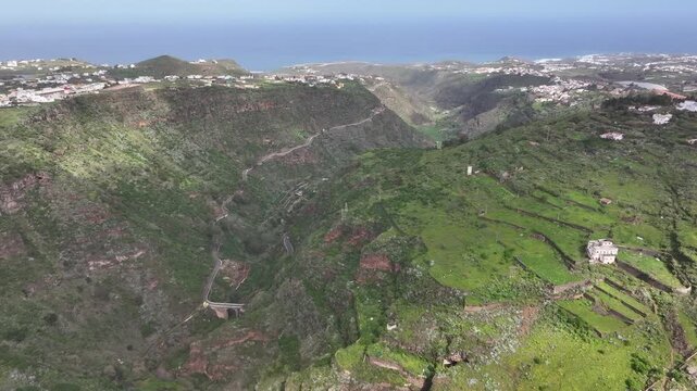 Aerial view of Barranco de Teror, Gran Canaria, Canary Islands, Spain
