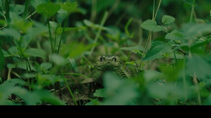 
view of a venomous snake crawling in the forest