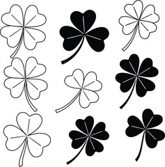 Collection of black and white clover illustrations