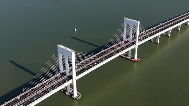 Aerial view of macau amizade bridge traffic